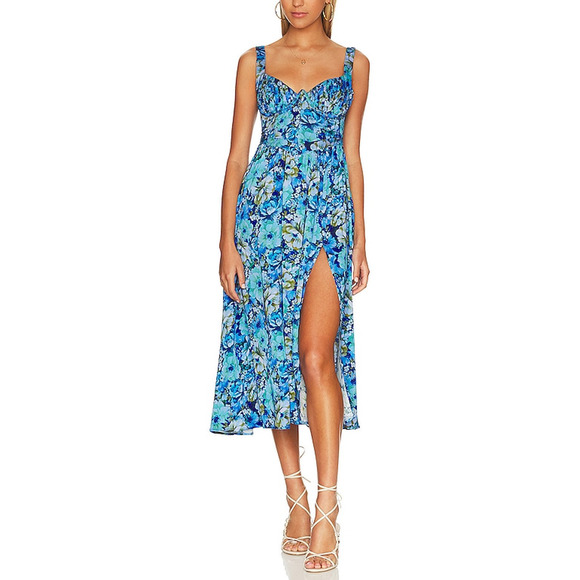 For Love & Lemons 'Astor' Blue Midi Dress Size XS